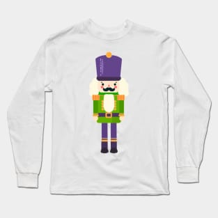 Green and Purple Christmas Nutcracker Toy Soldier Graphic Art Long Sleeve T-Shirt